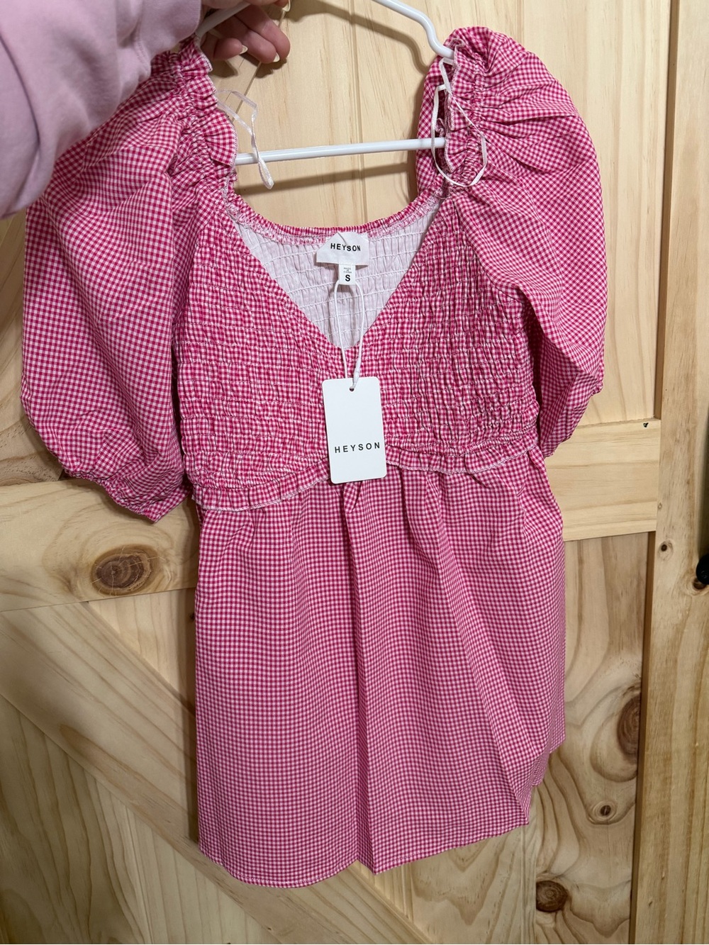 Heyson Pink Gingham Puff Sleeve Blouse